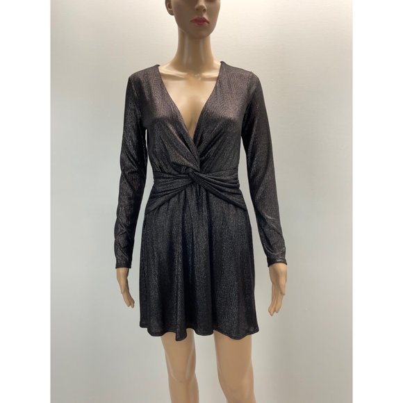 - ALTARD’S STATE METALLIC BLACK MINI DRESS - Picture 1 of 6